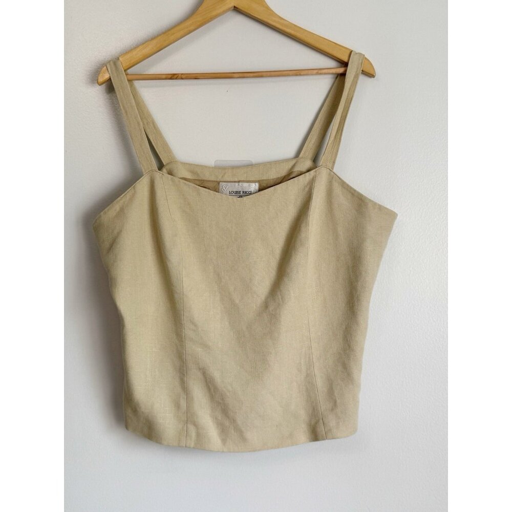 Louise Ricci Women’s 20 Linen Sleeveless Cropped Top Beige Coastal Layering